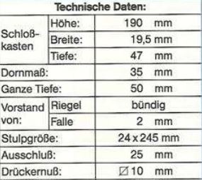 211154-Masse Schüco 211154 Riegel-Fallenschloss