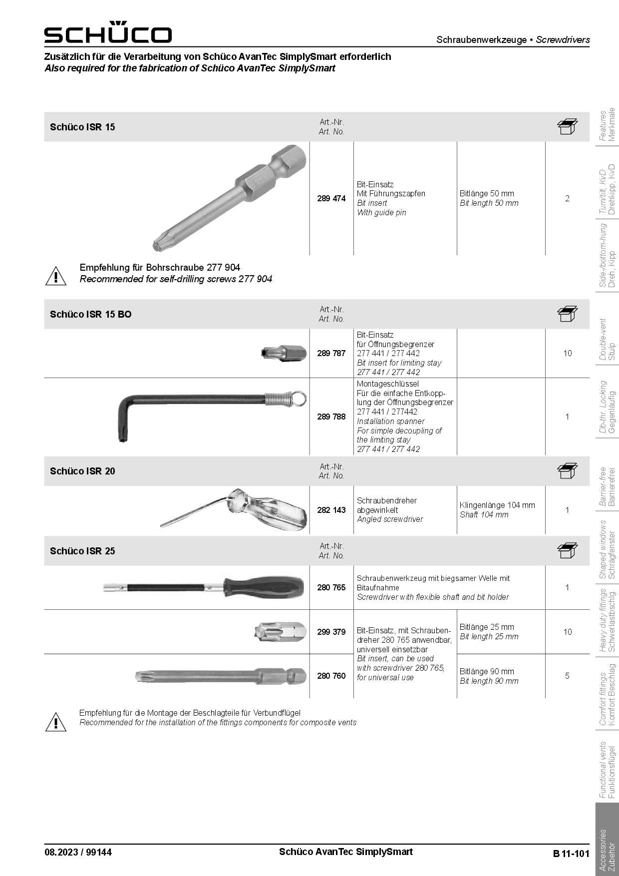 Schüco 289788 Montageschlüssel  ISR 15 BO Schüco 289788 Montageschlüssel  ISR 15 BO
