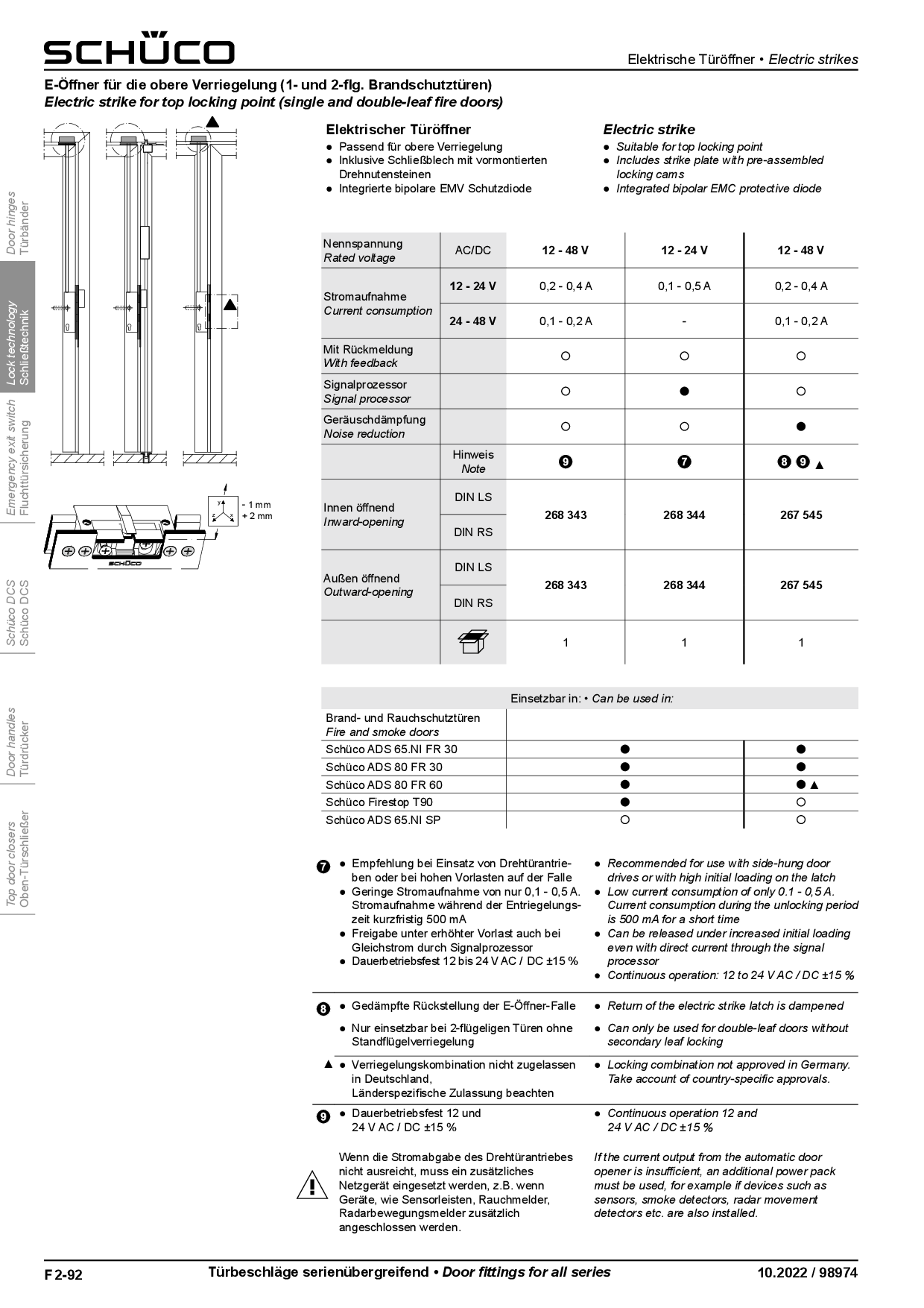 Schüco 268344 E-Öffner obere Verriegelung für Brandschutztüren 12 - 24 V (Vorgängerartikel 267544)