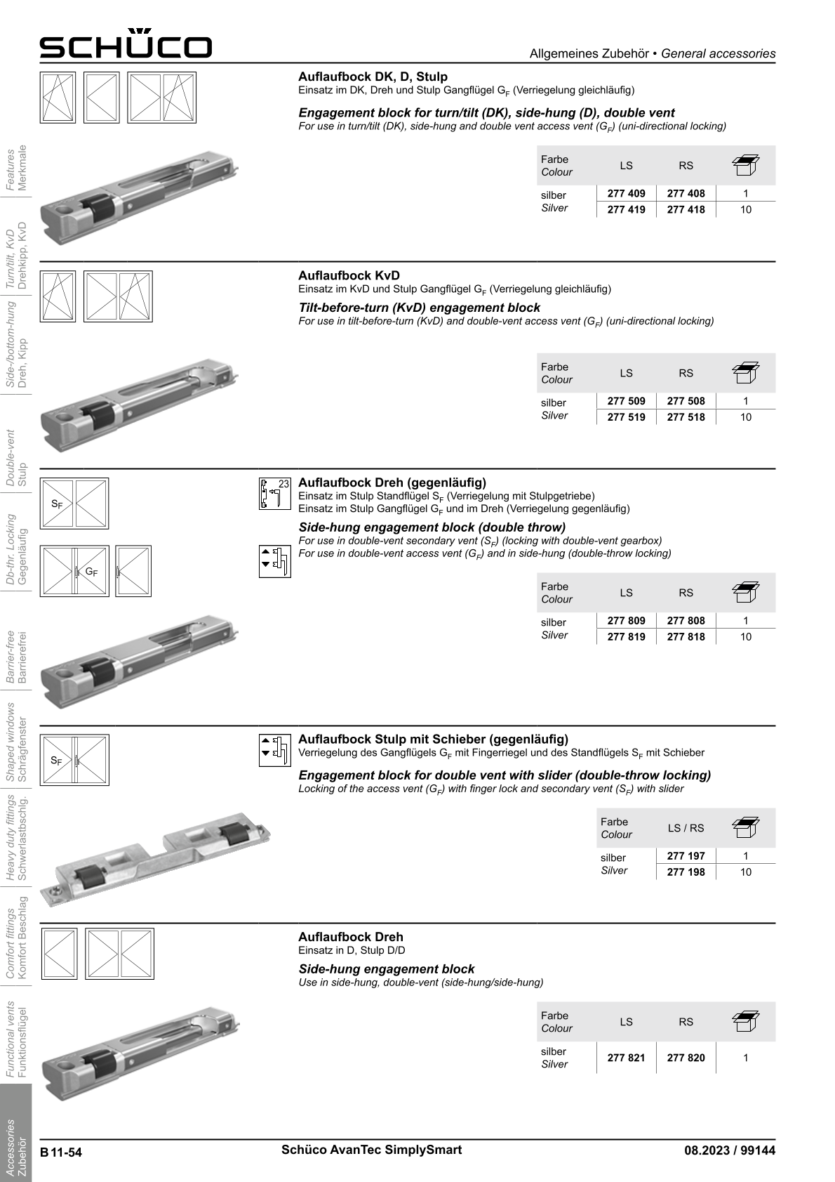 Schüco 277509 / 277519 Auflaufbock AvanTec SimplySmart, DIN links (Vorgängerartikel 277079 / 277161)