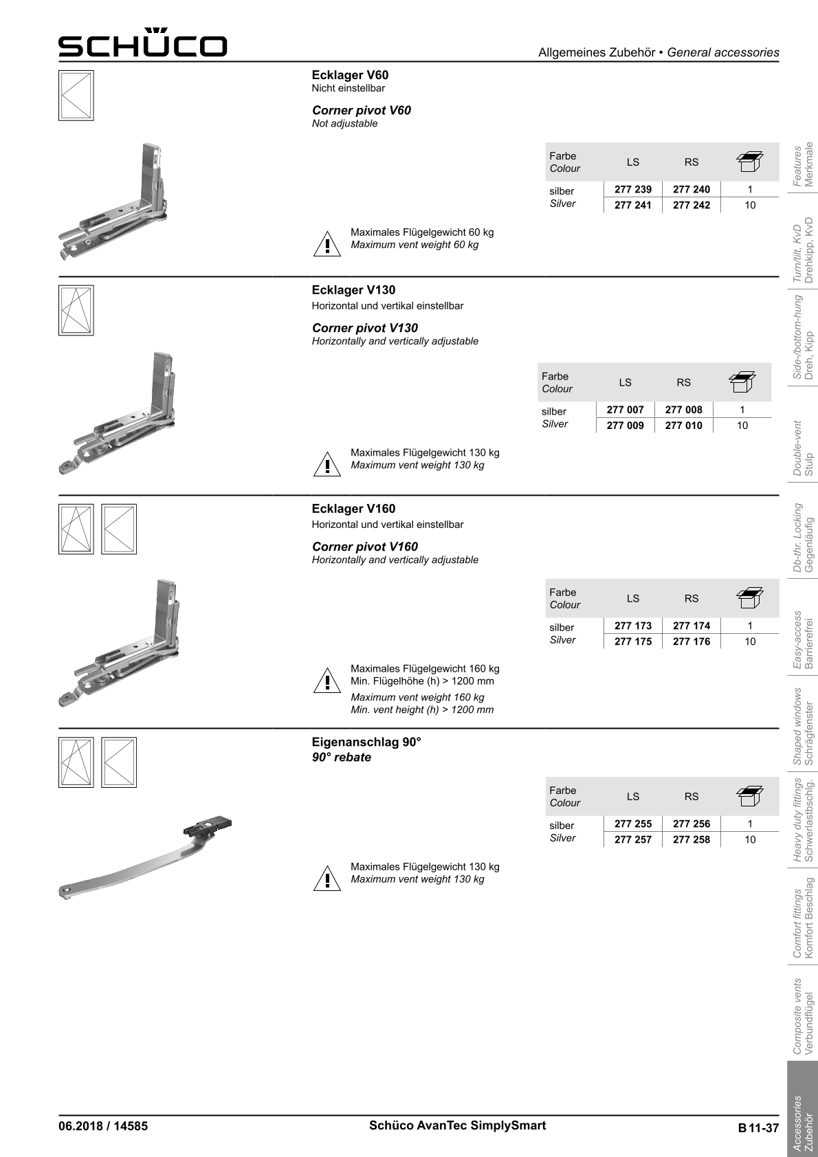 Schüco 277256 / 277258 Eigenanschlag 90° AvanTec SimplySmart, DIN rechts Schüco 277256 / 277258 Eigenanschlag 90° AvanTec SimplySmart, DIN rechts
