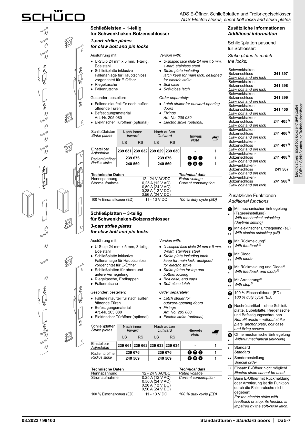 Schüco 239662 Schließplatte 3-tlg. passend zu Schwenkhaken-Bolzenschloss DIN rechts, innen öffnend