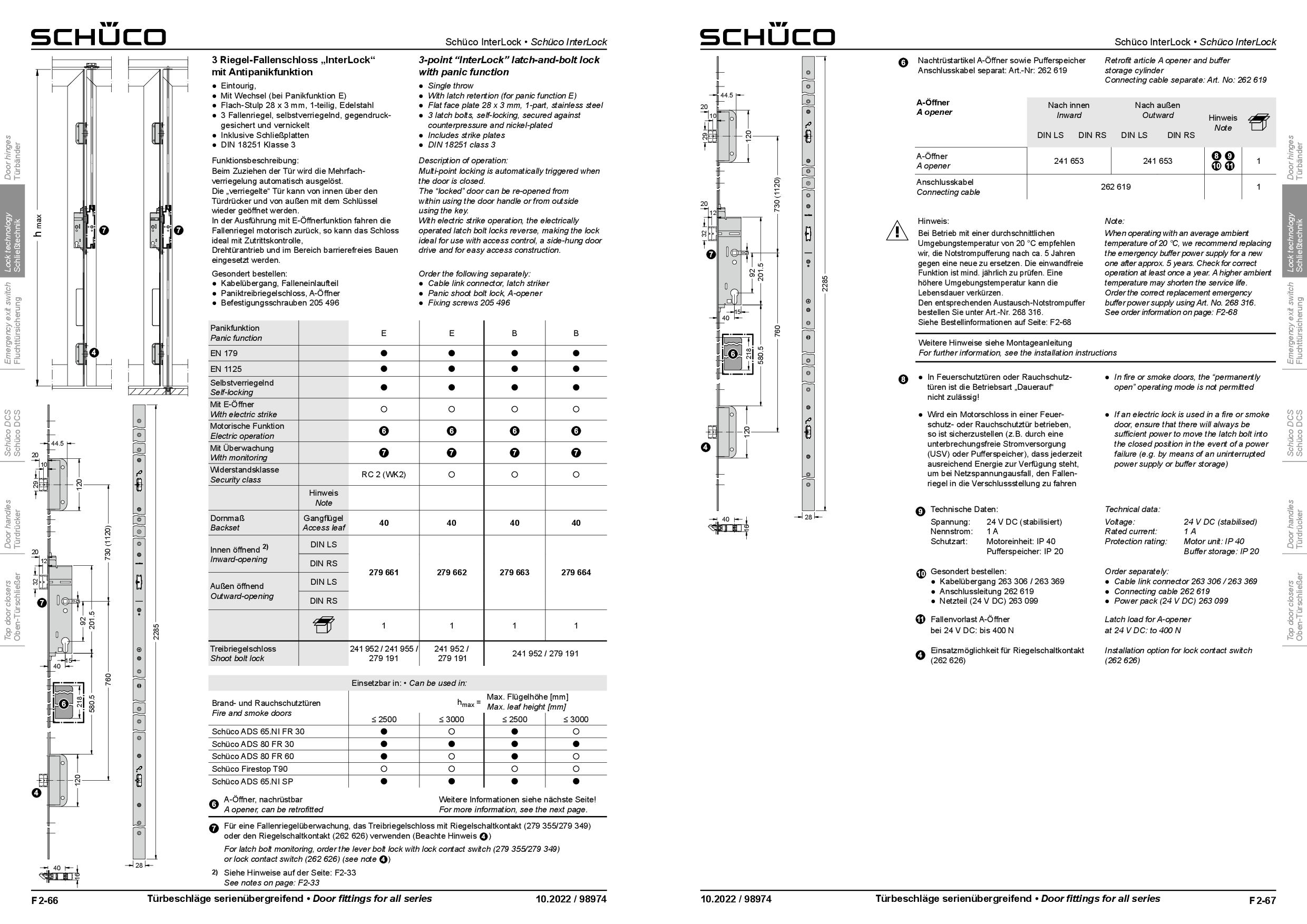 Schüco 279663 Antipanik 3 Riegel-Fallenschloss "InterLock", Funktion B (Vorgängerartikel 241937 + 241938)