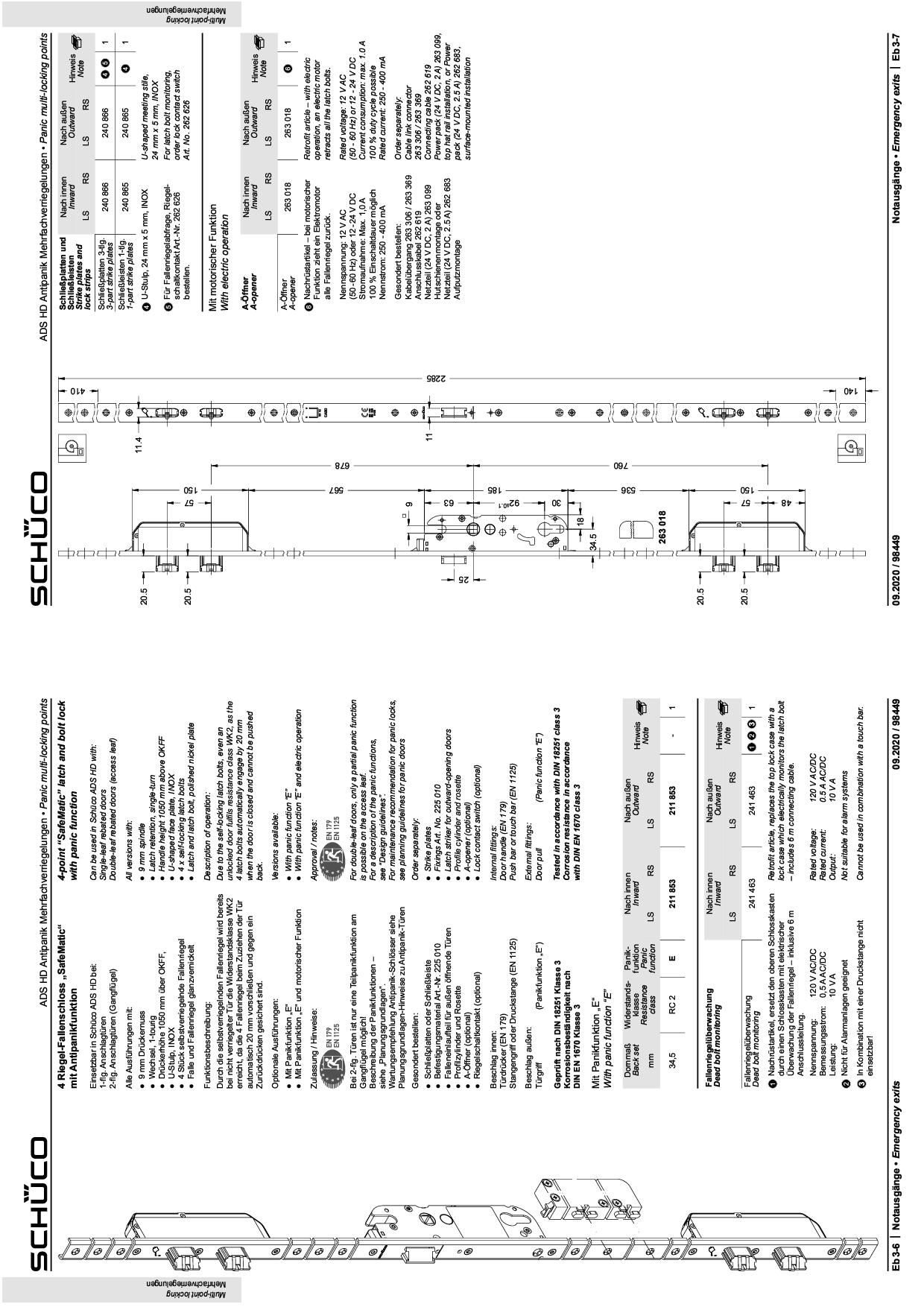 Schueco_Katalog_211853_241463_240543_240544_240535_240536_263018 Schüco 211853 Antipanik 4 Riegel-Fallenschloss "SafeMatic", Funktion E