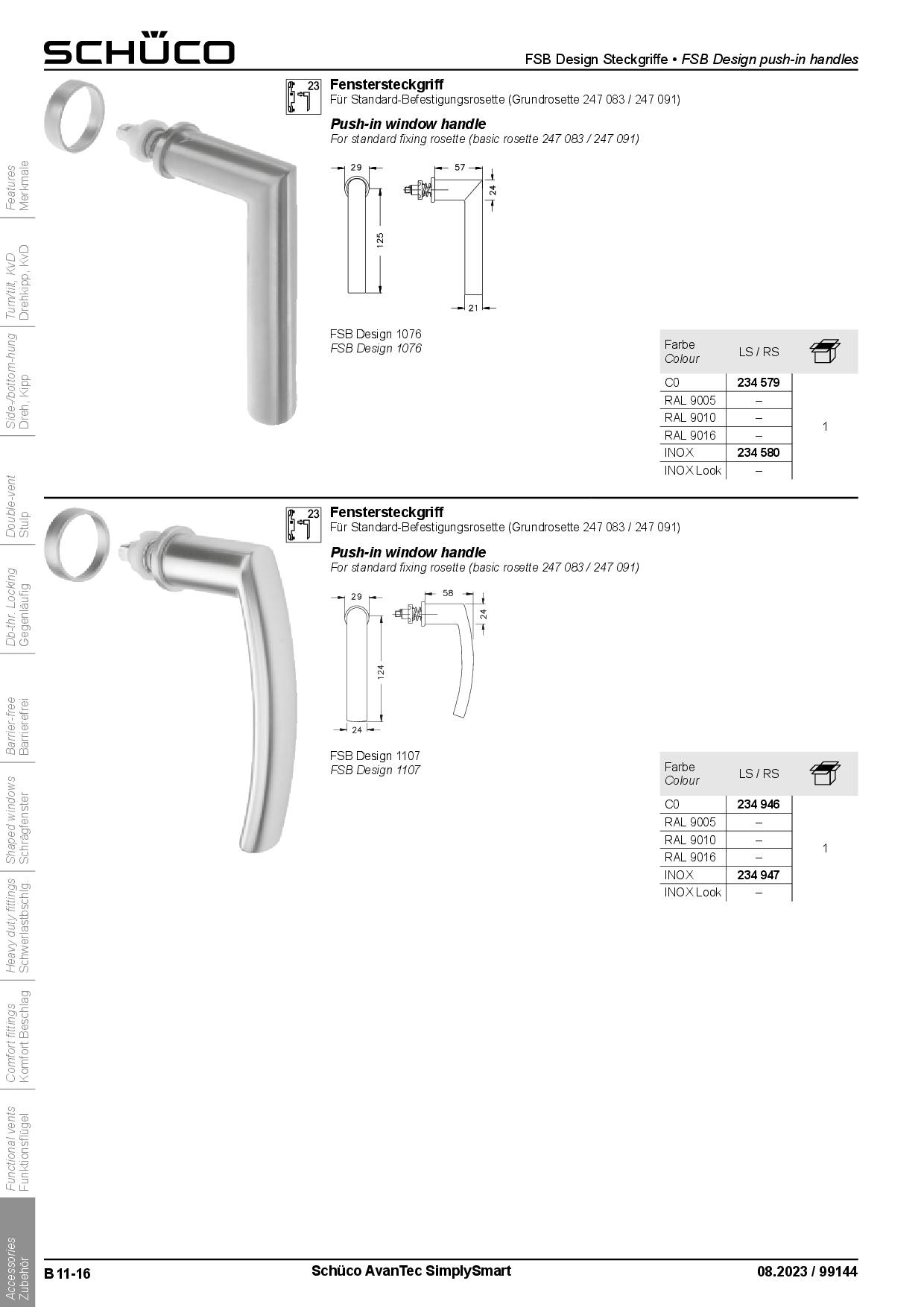 Schüco 234579 Fenstergriff FSB Design Aluminium, C0 silber Schüco 234579 Fenstergriff FSB Design Aluminium, C0 silber