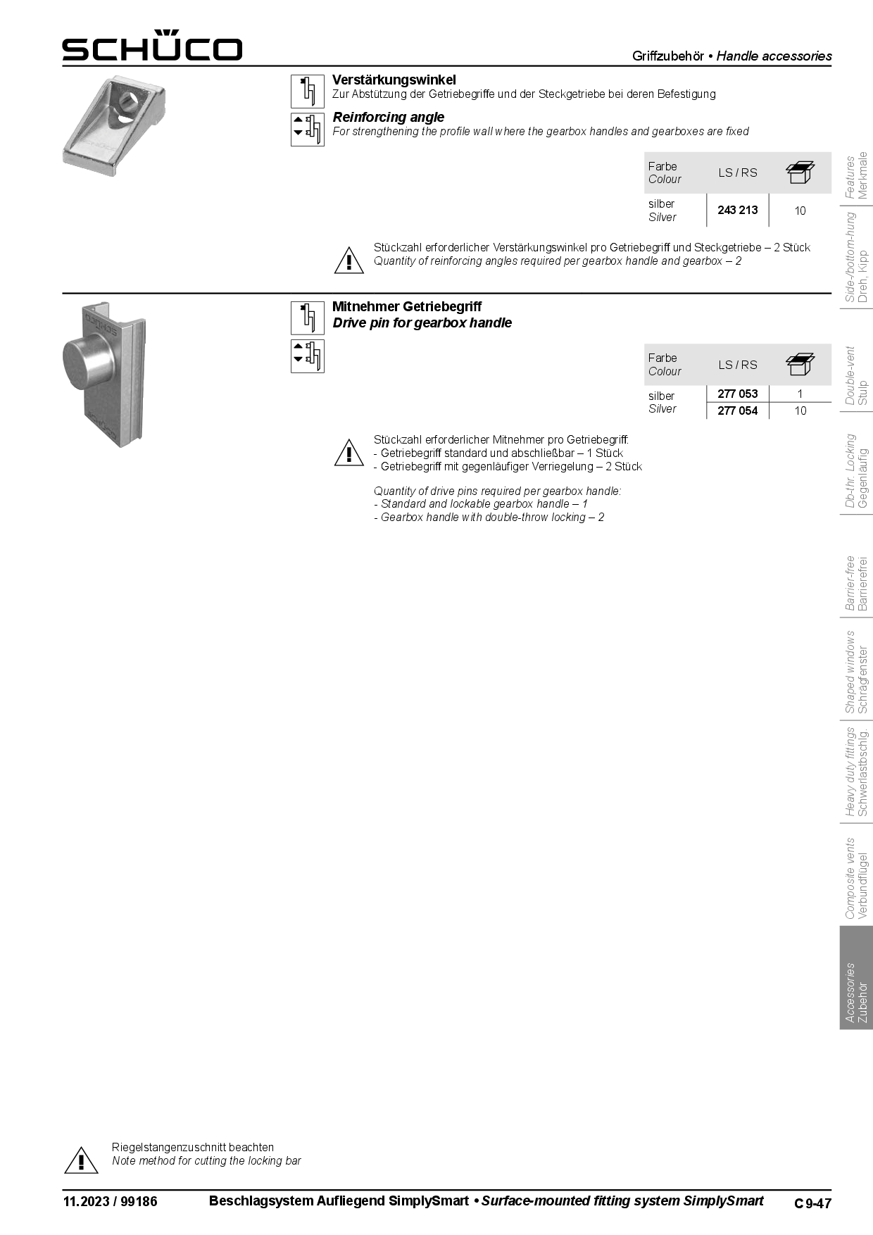 Schüco 243211 / 243213 Verstärkungswinkel für Getriebegriffe - 2 Stück/VE (Vorgängerartikel 269213) Schüco 243211 / 243213 Verstärkungswinkel für Getriebegriffe - 2 Stück/VE (Vorgängerartikel 269213)