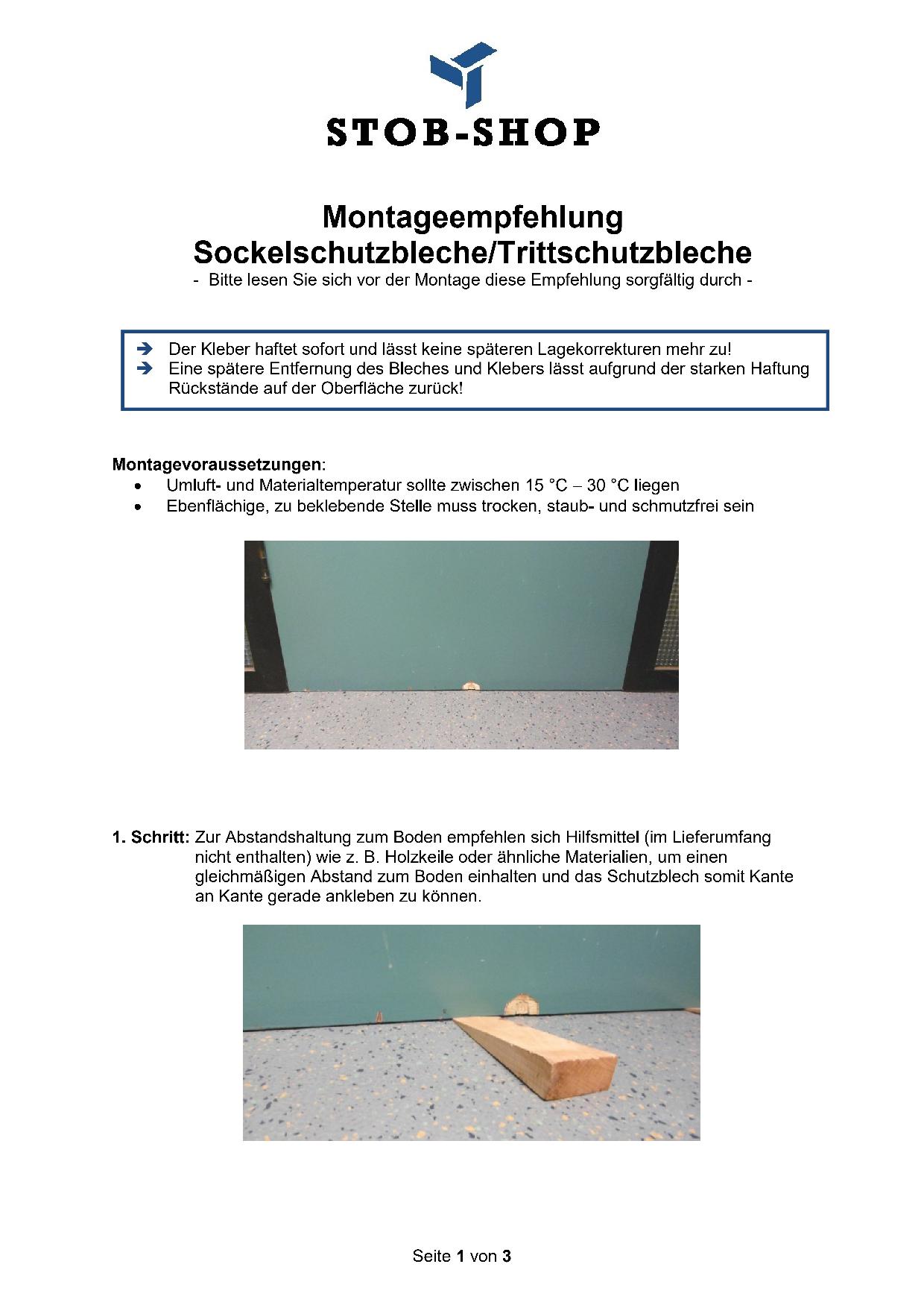 Montageempfehlung-Sockelschutzblech-Trittschutzblech-S1 Sockelschutzblech / Trittschutzblech Edelstahl, selbstklebend - individuelle Maße