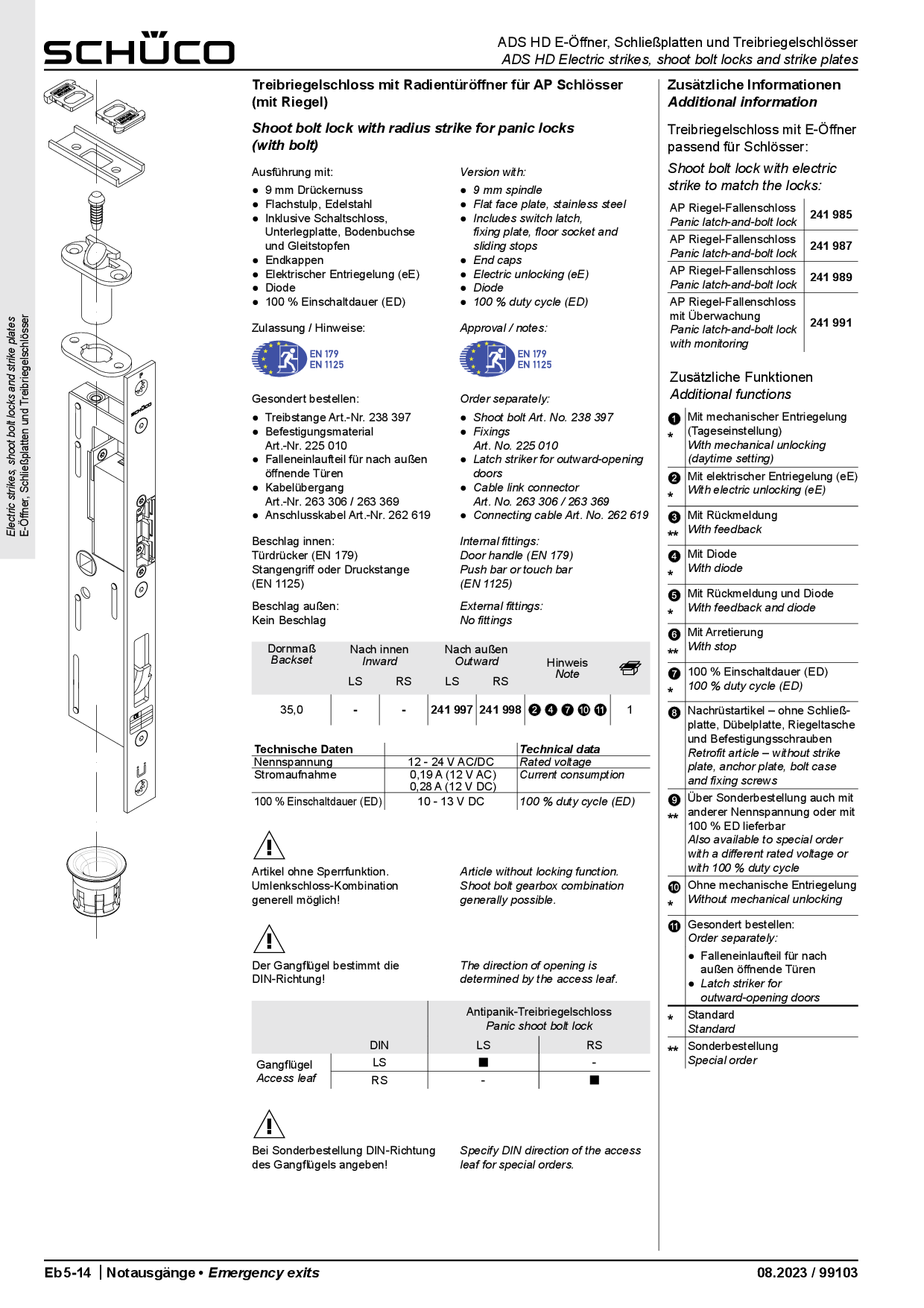 Schüco 241997 Treibriegelschloss mit Radientüröffner für Antipanik-Schlösser DIN links (mit Riegel) Schüco 241997 Treibriegelschloss mit Radientüröffner für Antipanik-Schlösser DIN links (mit Riegel)