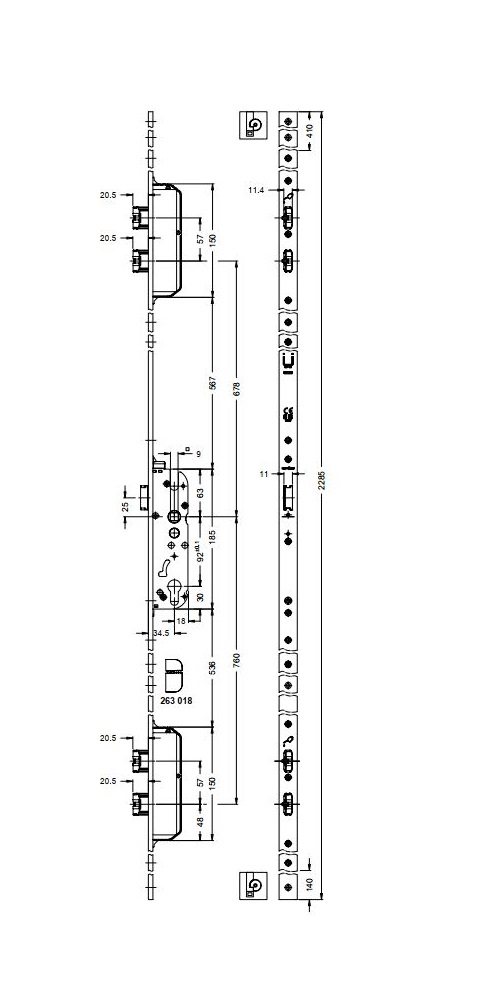 Schüco 211853 Antipanik 4 Riegel-Fallenschloss "SafeMatic", Funktion E