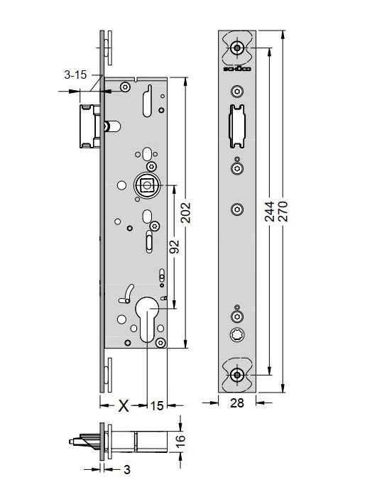 Schüco 241887 Antipanik Fallenschloss, Funktion B