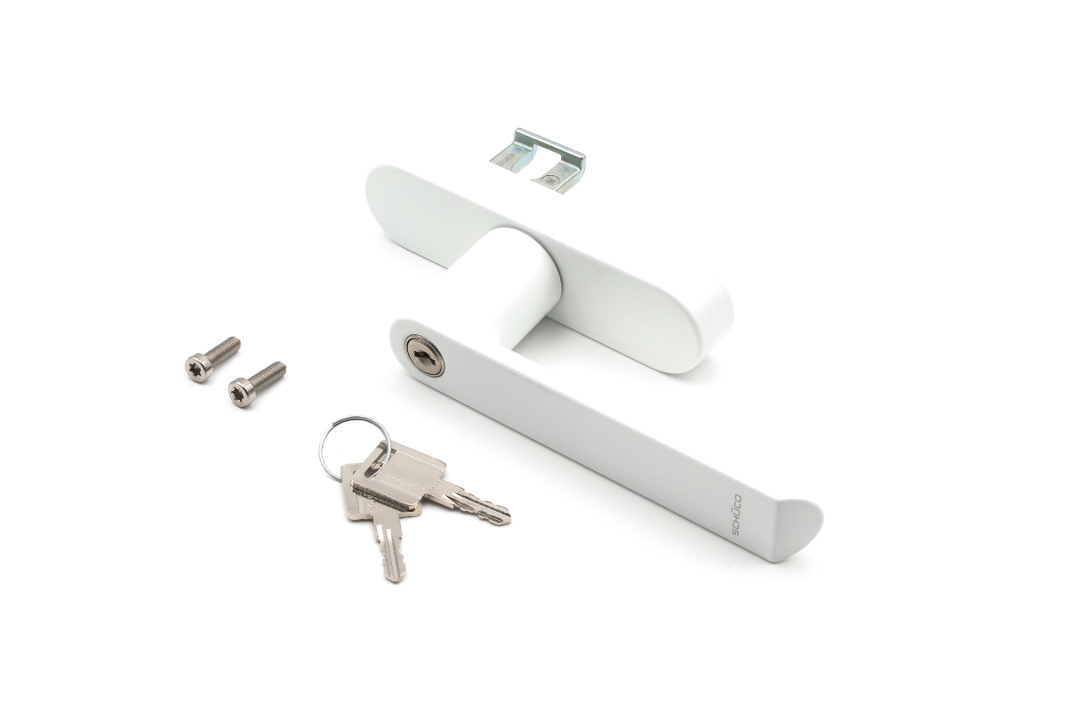 Schüco 269516 abschließbarer Fenstergriff Drehgetriebe Aluminium, RAL 9016 weiß (Vorgängerartikel 247516 + 214792)