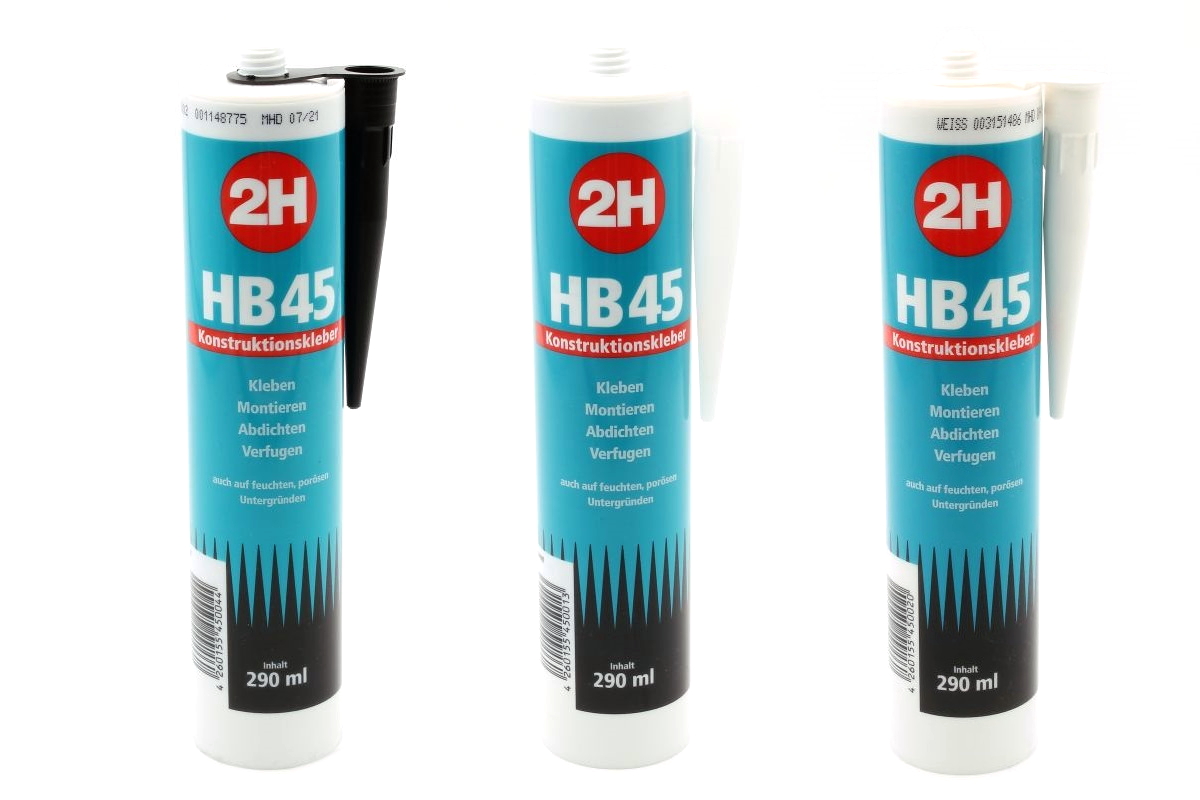 Montagekleber 2H HB 45 HB45 Konstruktionskleber schwarz, transparent oder weiß - Kartusche á 290 ml