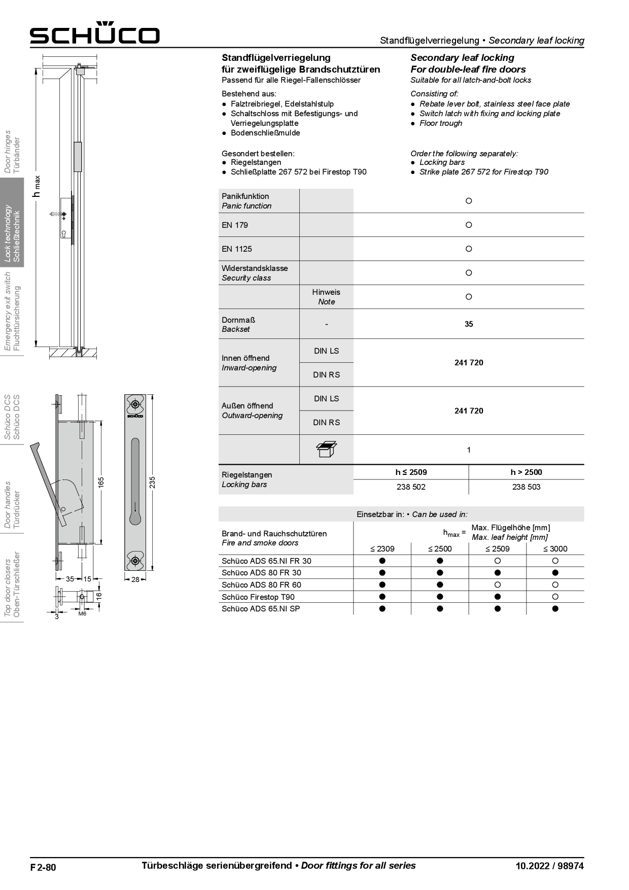 Schüco 241720 Standflügelverriegelung für 2-flg. Brandschutztüren, verdecktliegend Schüco 241720 Standflügelverriegelung für 2-flg. Brandschutztüren, verdecktliegend