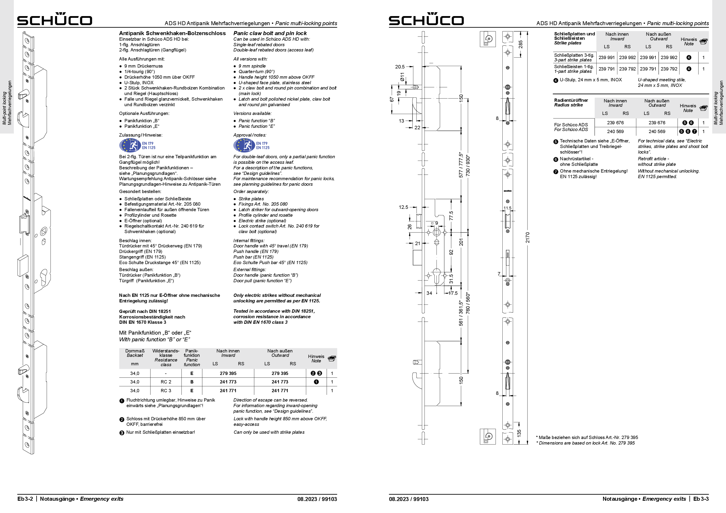 Schüco 241773 Antipanik Schwenkhaken-Bolzenschloss, Funktion B Schüco 241773 Antipanik Schwenkhaken-Bolzenschloss, Funktion B
