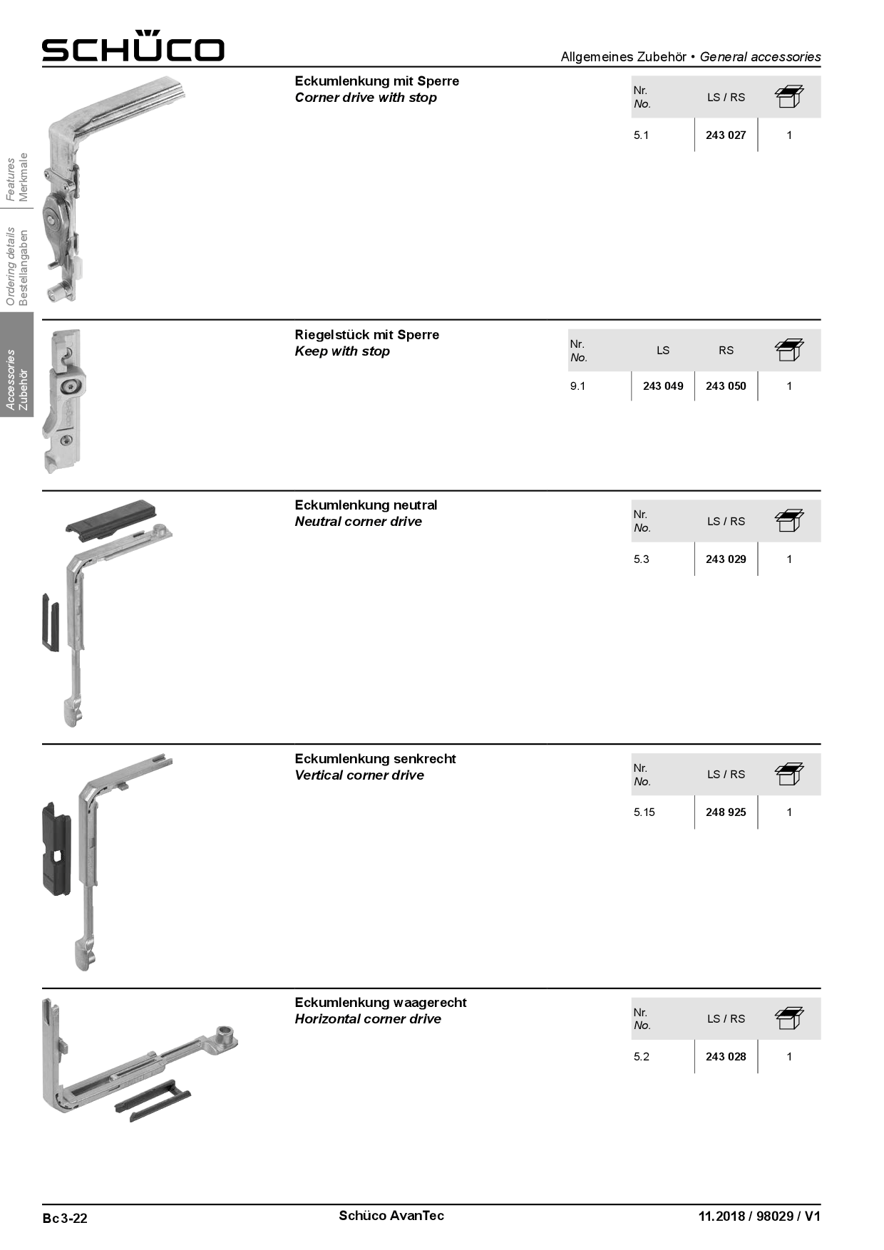 Schüco 243027 / 275030 Eckumlenkung mit Fehlbedienungssperre AvanTec