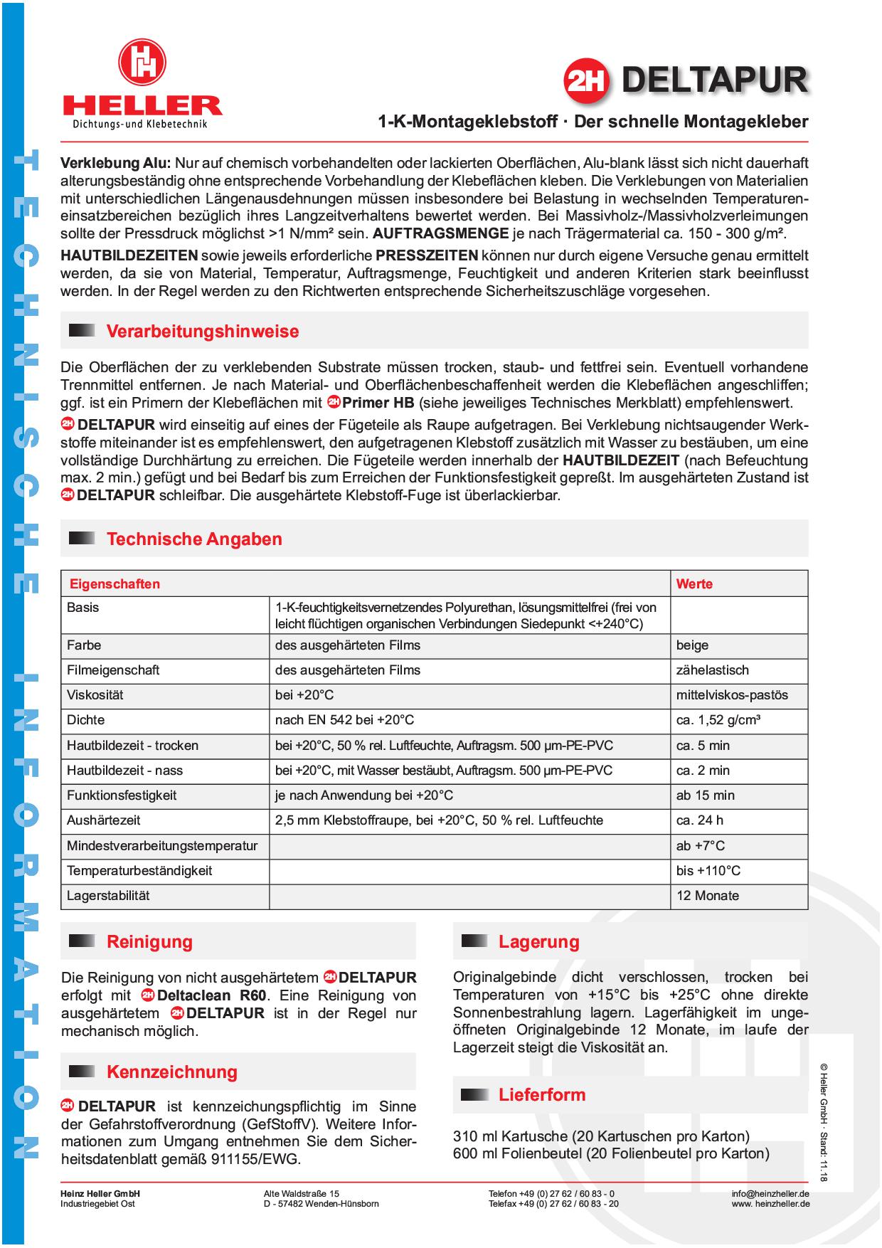 Produktdatenblatt-2H-DELTAPUR-1-K-PUR-Montageklebstoff-2 2H DELTAPUR 1-K-PUR-Montageklebstoff, beige Kartusche á 310 ml
