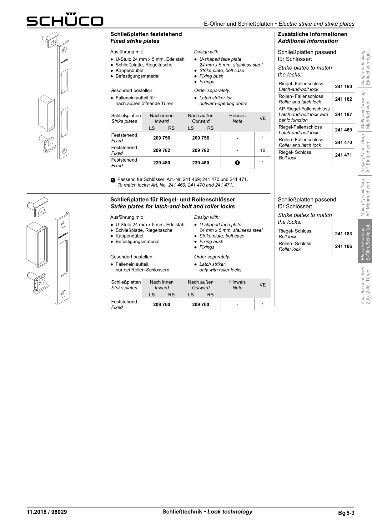 Schüco 209756 Schließplatte, feststehend (Vorgängerartikel 209758 + 209759)