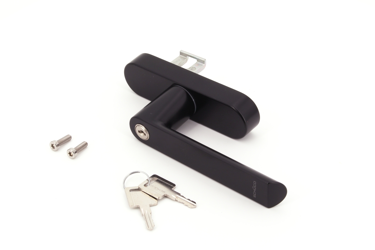 Schüco 269514 abschließbarer Fenstergriff Drehgetriebe Aluminium, RAL 9005 schwarz (Vorgängerartikel 247514 + 214819)