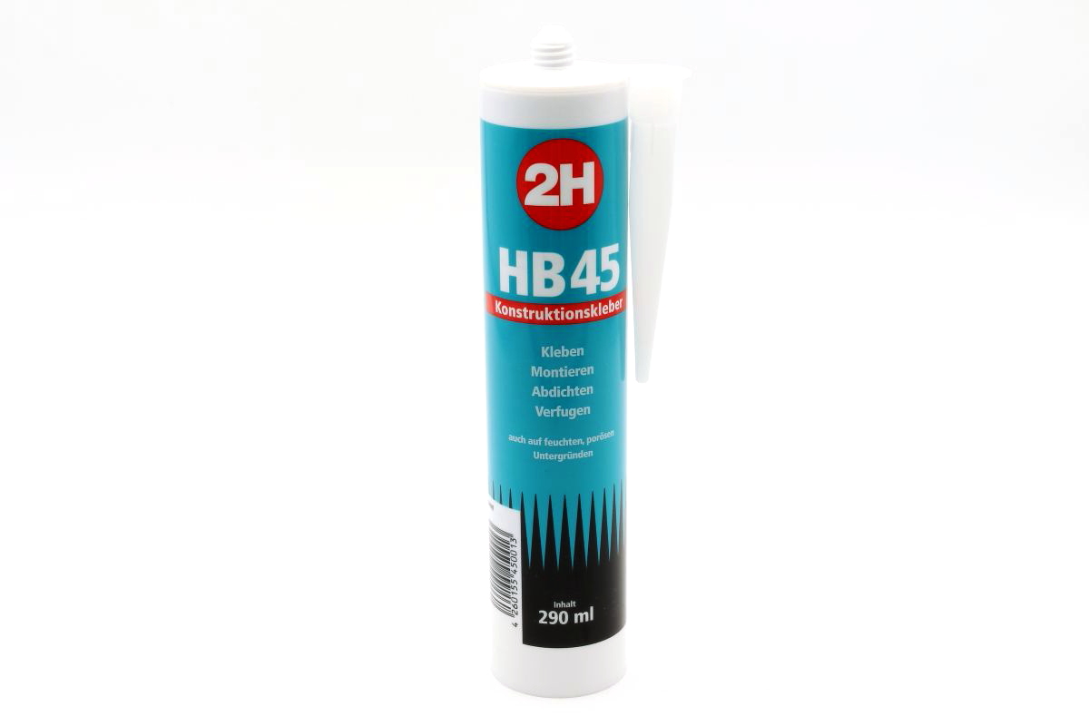 Montagekleber 2H HB 45 HB45 Konstruktionskleber schwarz, transparent oder weiß - Kartusche á 290 ml Montagekleber 2H HB 45 HB45 Konstruktionskleber schwarz, transparent oder weiß - Kartusche á 290 ml