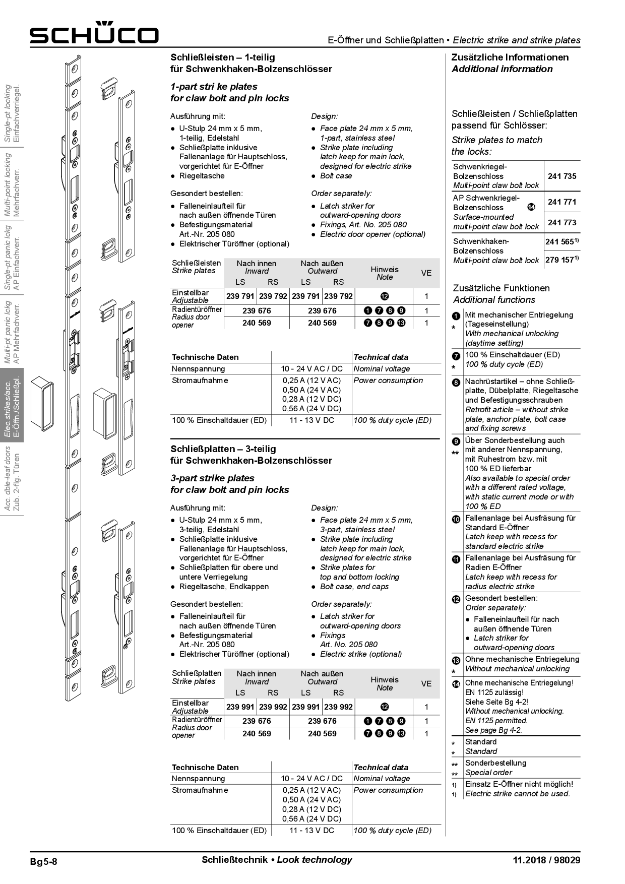 Schüco 239791 Schließleiste 1-tlg. passend zu Schwenkhaken-Bolzenschloss DIN links