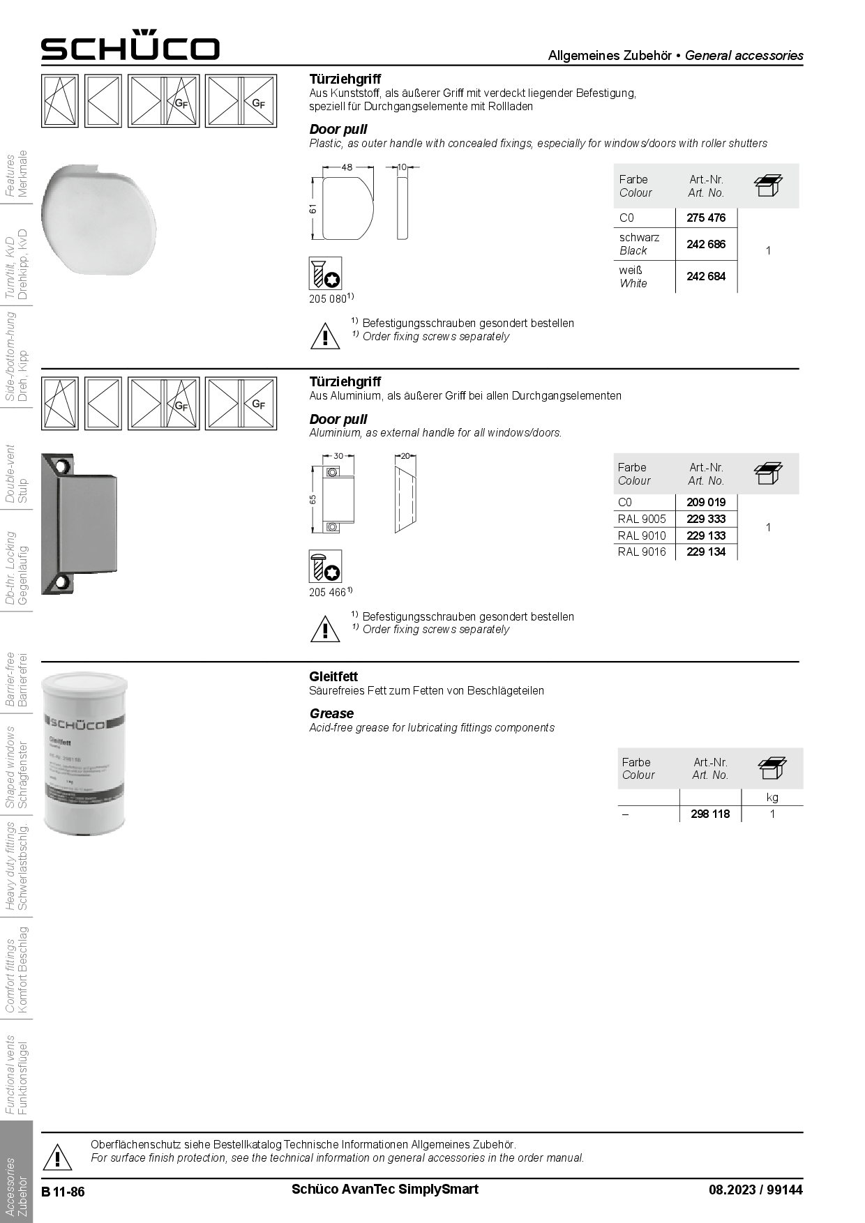 Schüco 275476 Fenstertürziehgriff / Balkontürziehgriff, C0 silber Schüco 275476 Fenstertürziehgriff / Balkontürziehgriff, C0 silber